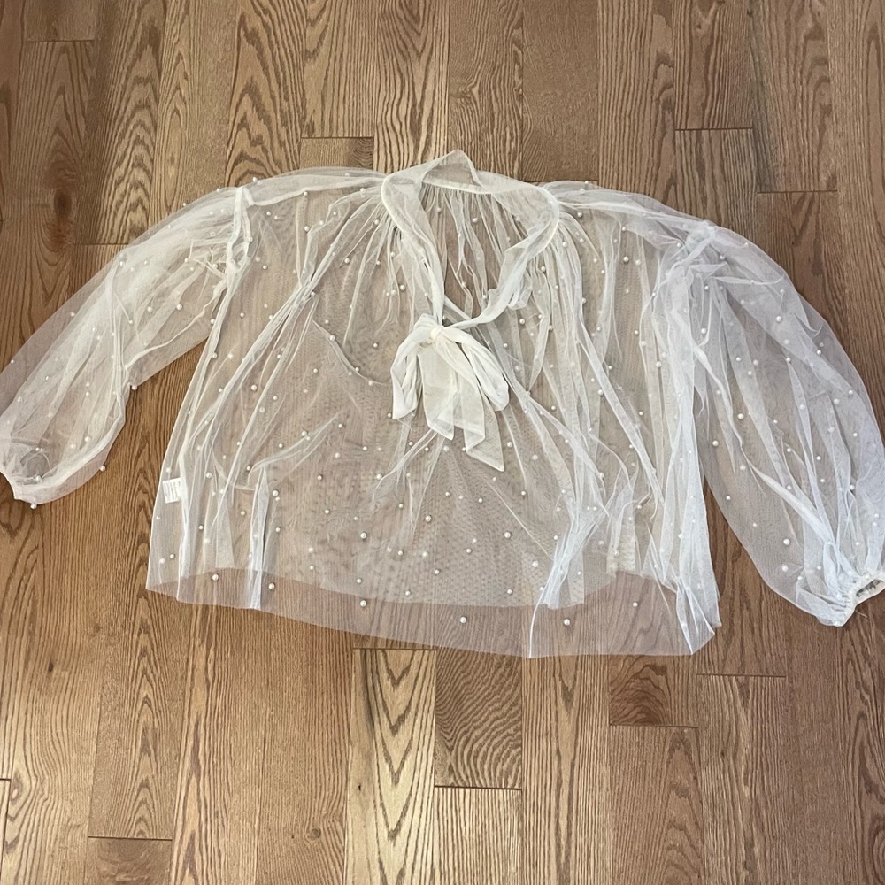 White Pearl Bow Blouse